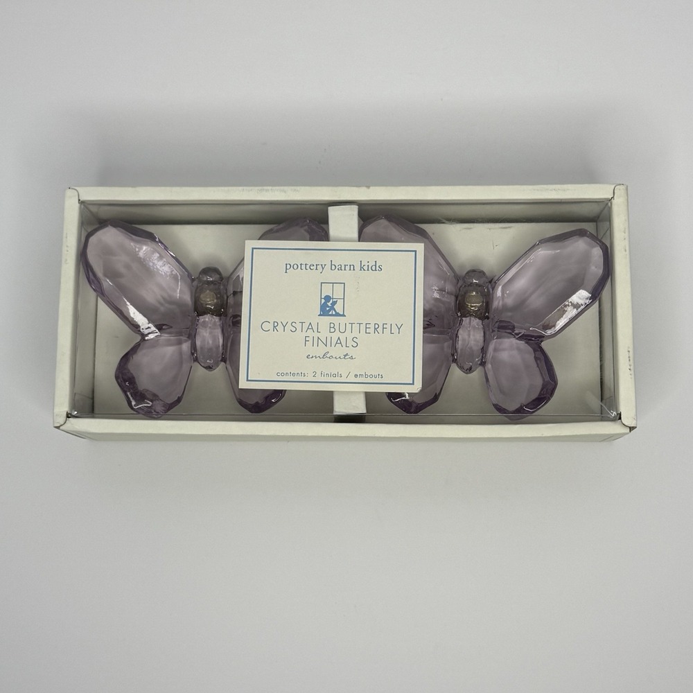 Pottery Barn Kids Crystal Butterfly Finials Purple NIB Set Of 2